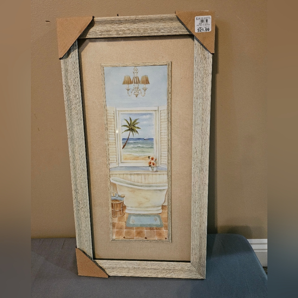 NWT Beach bathroom wall decor in frame
